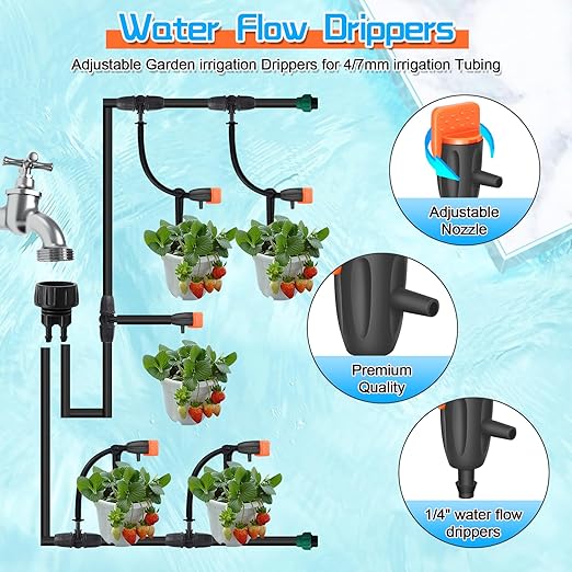 50 Pack Drip Emitters, Adjustable Water Flow Drippers for 1/4" Drip Irrigation Tubing, Garden Succulent Watering Dripper Sprinkler for (4-7mm) Watering System (A)