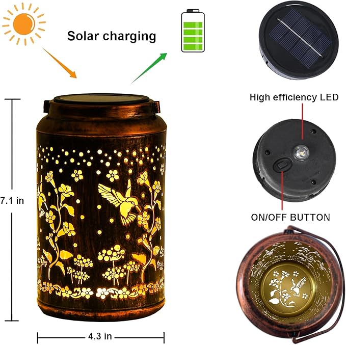 Garden Decorations Hummingbird Solar Lights Outdoor Decorative for Outside, Lawn Ornaments Retirement Birthday Gifts for Women (2 PCS)