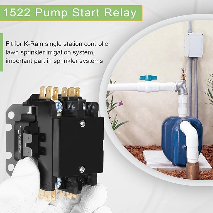 1522 Pump Start Relay Replacement for K-Rain Contactor Lawn Sprinkler Irrigation System, 24V Coil, Watering Equipment Part