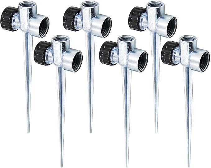 Twinkle Star 1/2 Inch Zinc Flow Thru Lawn Sprinkler Spike Base, Watering Sprinklers for Yard, Lawn and Grass Irrigation (6 Pack)
