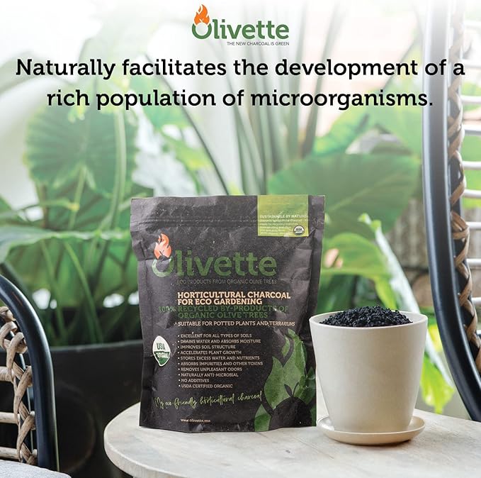 Olivette Horticultural Activated Charcoal for Plants Terrarium Horticulture Moisture Absorbers | Terrarium Supplies | USDA Organic Certified | Made from Recycled Olive Tree Byproducts | 3 Bags