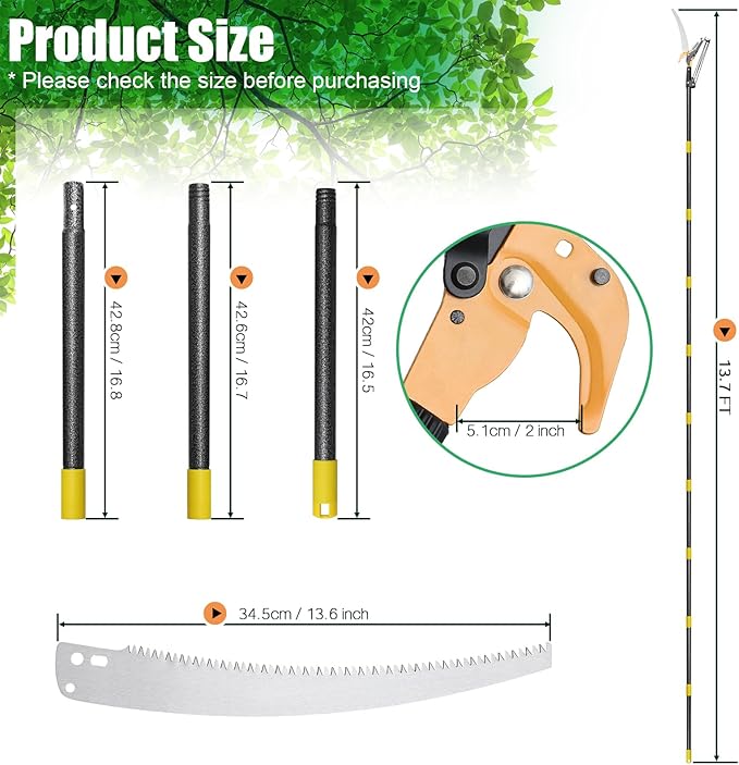 Pole Saws for Tree Trimming, 13.7 FT Manual Tree Trimmer Long Handle Pruner, Extendable Pole Pruners for Tree Trimming, Sharp Steel Blade and Scissors for High Branches Trimming