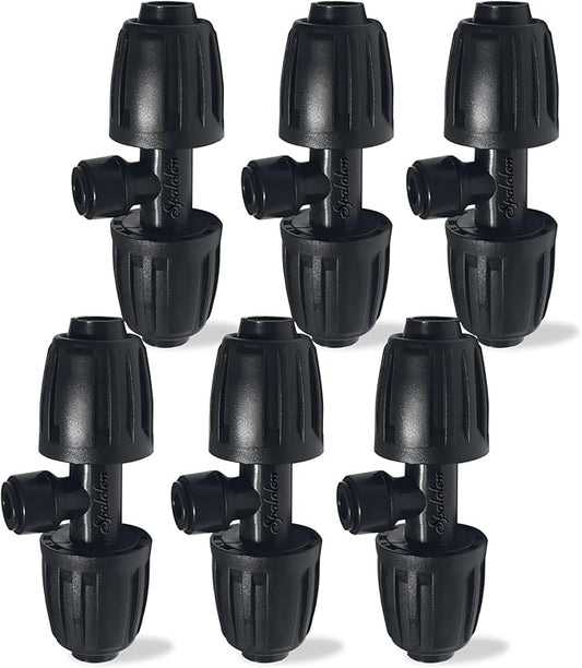 6 Pack 1/2'' to 1/4'' Drip Irrigation Fittings, Push-to-Connect 3 Way Drip Irrigation Part Barbed Tee Connectors, Anti-Leak Locked Splitter Fitting for 1/2" Irrigation Tubing (0.6''-0.67''OD)