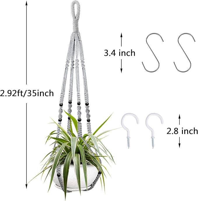 Augshy 2 Packs Macrame Hanging Planter, Indoor Hanging Planter Basket with Wood Beads Decorative Macrame Pot Hanger for Home Decor (Grey)