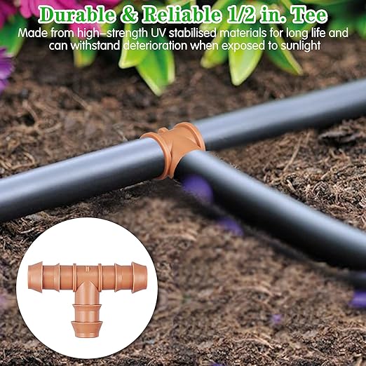Drip Irrigation Barbed Tee：20 Pack Drip Irrigation Tee Parts Fits for 1/2 Inch Drip Irrigation Tubing 17mm 0.600" ID Tee Connectors for Patio Lawn Garden