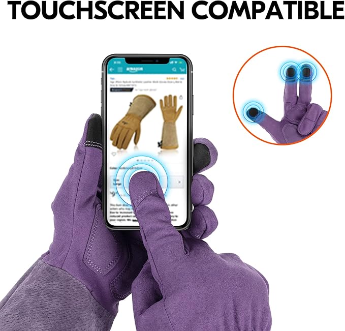 Vgo... Ladies' Synthetic Leather Extended Pig Split Leather Cuff Rose Pruning Thorn Proof Garden Gloves (Size S, Purple,SL6592W)