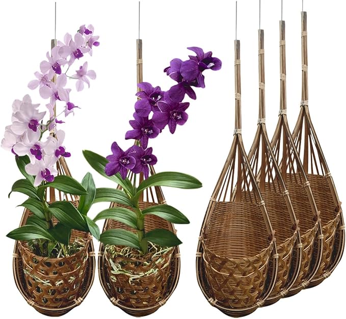Handmade 100% Thai Bamboo Hanging Orchid Basket – 4 Inch Set of 6