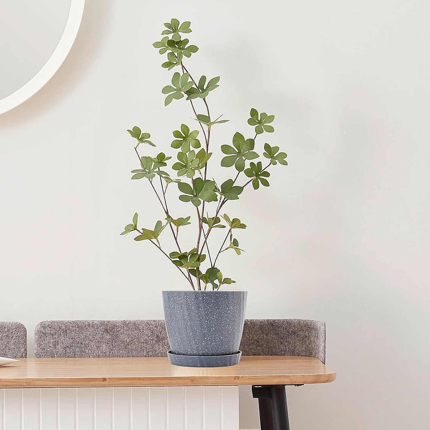 6 Inch Plant Pots Bulk, 6 Pack Plastic Planters with Drainage Holes and Saucers for Indoor Outdoor House Plants and Flowers, Grey Spots