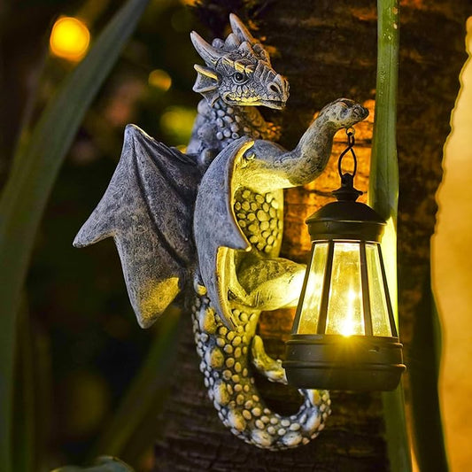 Solar Garden Decor Dragon Tree Hugger - 9.3 Inch Garden Statues Lawn Ornaments for Outside Balcony Yard Whimsical Art Outdoor,Mothers Day Gifts for Mom Grandma Women