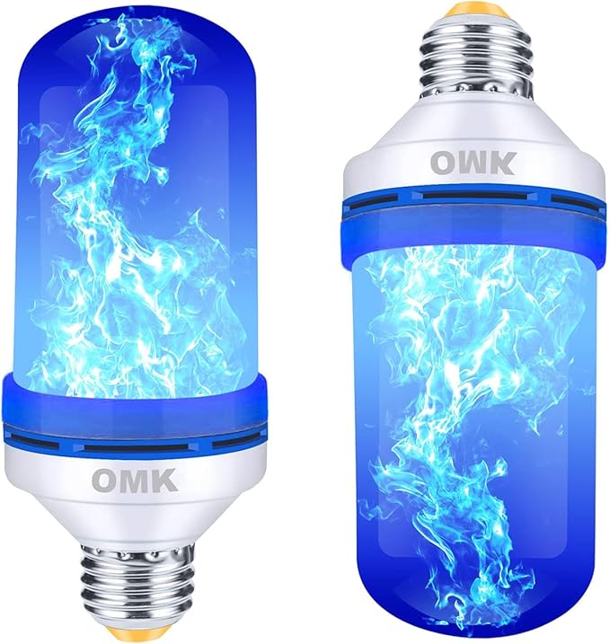 OMK - Blue Flame Christmas Decor LED Flame Effect Light Bulbs - Upgraded 4 Modes Fire Simulated Lamps - Christmas Gifts, Party, Indoor/Outdoor Decoration Lights (Blue 2)