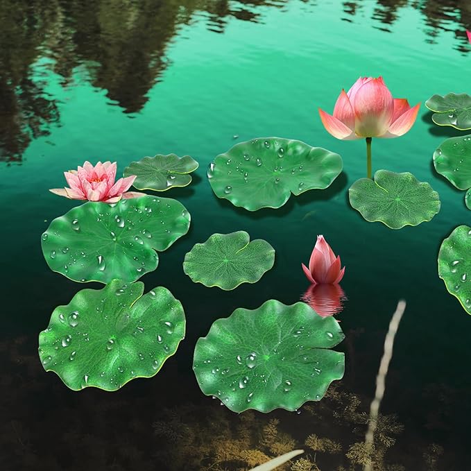 10Pcs Floating Lily Pads for Ponds, 5 Sizes Fake Lily Pads, Artificial Lily Pads for Ponds, Realistic Lotus Leaves Decorative, EVA Foam Lily Pads for Pool Fountain Garden Aquarium Decor