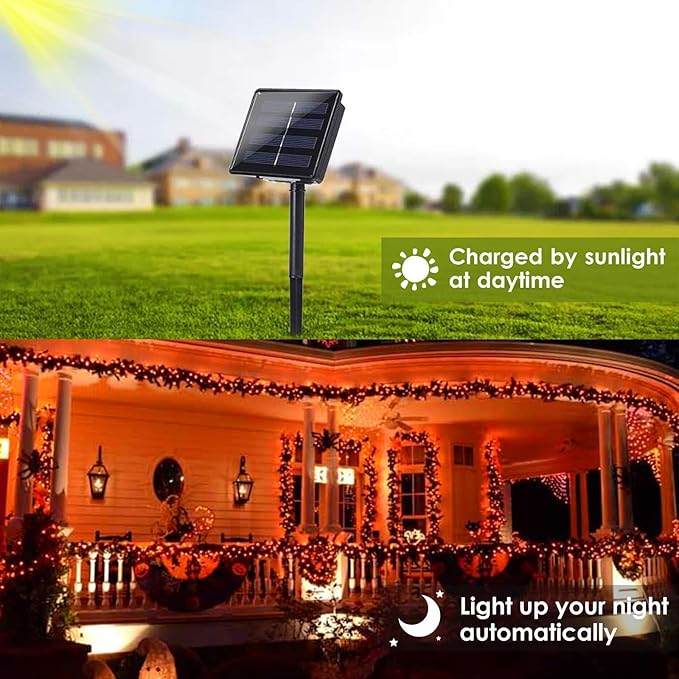 Solar String Lights Outdoor, 2-Pack Total 80FT 200 LED Solar Christmas Twinkle Lights Outside Waterproof Copper Wire 8 Modes Solar Fairy Lights for Garden Tree Party Birthday Christmas Decor(Orange)
