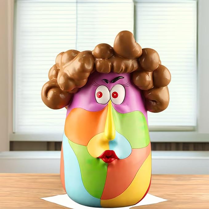 TOZLU Picasso Brutalist Abstract Beauty Face Flower Pot Ornaments Abstract Face Flower Pots Abstract Head Planter Pots Container Colorful Face Art Abstract Resin Flower Pot (Curly Haired Girl)