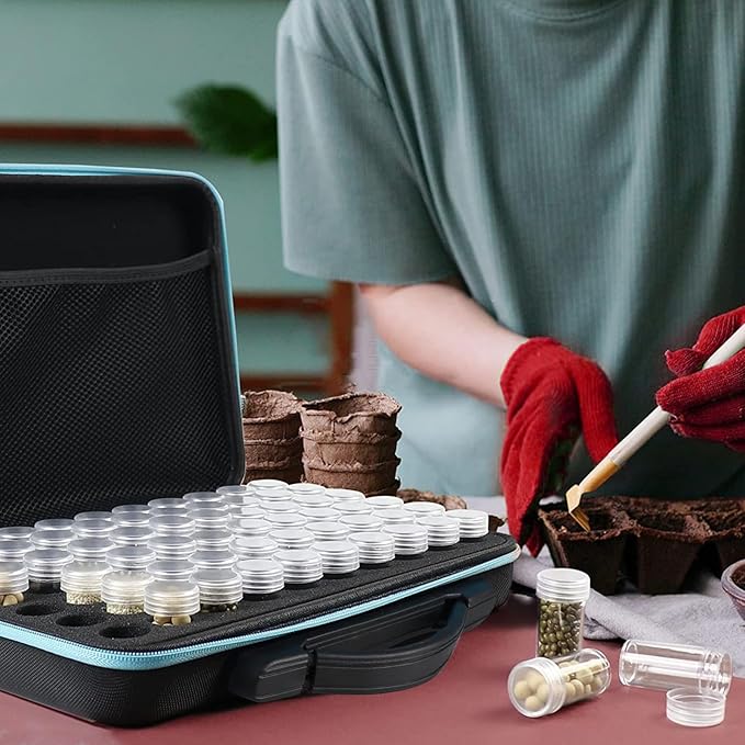 60-Slots Seed Storage Organizer, Sturdy Seed Organizer Storage Box with Label Stickers, Seed Storage Container for Flower Vegetable Plants Garden Seeds Vegetable & Clover Seeds(Seeds not Included)