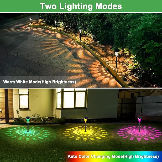 Solar Pathway Lights Outdoor 12 Pack Color Changing, LED Solar Outdoor Lights, IP65 Waterproof Solar Powered Garden Light for Walkway Yard Lawn Decorative(Multicolor&Warm White)