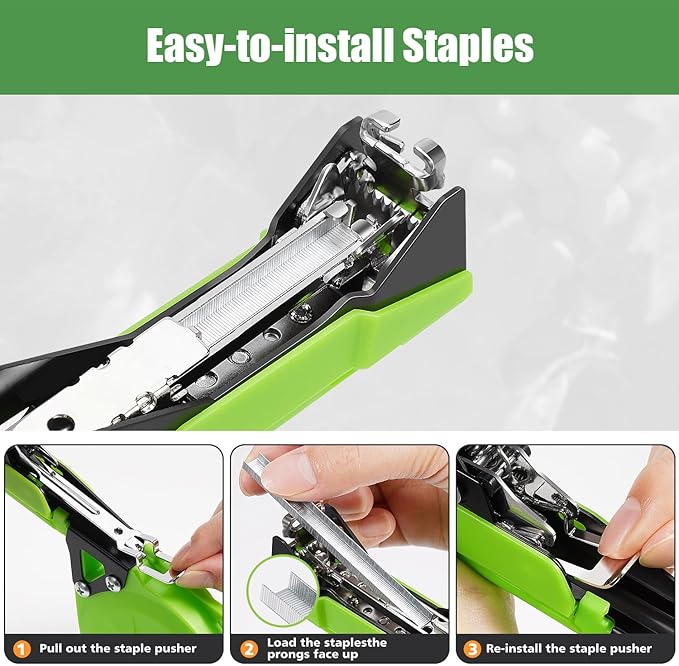 Plant Tying Machine Upgraded, Gardening Tape Tool Tapener Gun Lightweight with 12 Rolls of Tape, 1 Boxes Staples for Garden Vegetables, Grape, Tomato, Cucumber, Pepper & Flower Planting (Green)