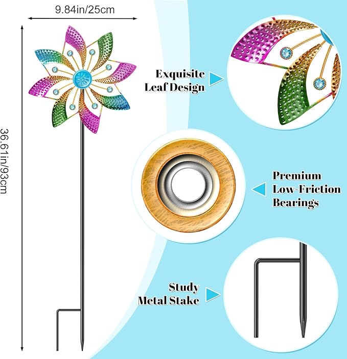 Wind Spinner Outdoor, Standing Wind Sculpture Yard Art Decorations, Metal Windmill for Patio Lawn & Garden Decor (B-Colorful-2PCS)