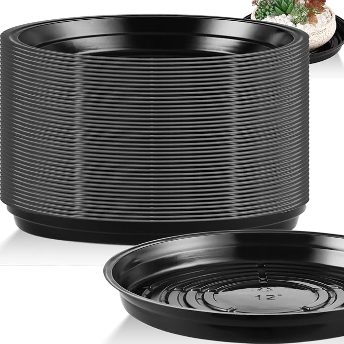 20 Pack 12 Inch Plant Saucer, Black Plant Saucers for Indoors Outdoors, Large Plastic Plant Saucer for Plant Pots Plant Water Catcher Tray, Flower Pot Saucers Bulk Plant Drip Trays for Potted Plants