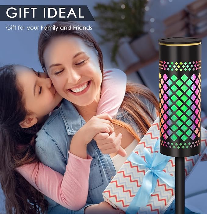 Solar Garden Lights Outdoor,4 Pack Solar Pathway Lights,Birthday Gifts for Women Mom Grandma,Colors Changing Garden Stake Lights for Yard Art Porch Patio Driveway Lawn