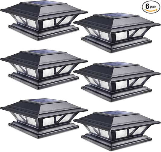 SIEDiNLAR Solar Post Lights Outdoor 2 Modes LED Deck Fence Cap Light for 4x4 5x5 6x6 Posts Patio Garden Decoration Warm White/Cool White Lighting Black (6 Pack)