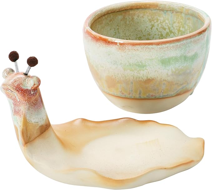 Creative Co-Op Stoneware Snail Planter, Reactive Glaze, (Each One Will Vary), Set of 2 Pieces