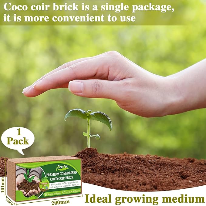 ZeeDix Premium Compressed Coco Coir Brick Each Brick=2.4Gallons Coconut Coir Potting Soil for Planting, 1.4Lbs Coco Block with Low EC and pH Balance for Gardening Plants Flower Herbs and Vegetables