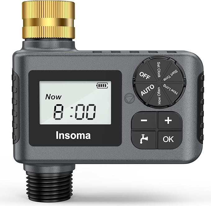 [Upgraded Version] Sprinkler Timer with Brass Swivel, Programmable Water Timer for Outdoor Garden Hose, Hose Timers with Rain Delay/Manual/Auto Mode, Drip Irrigation and Lawn Watering System, 1 Outlet