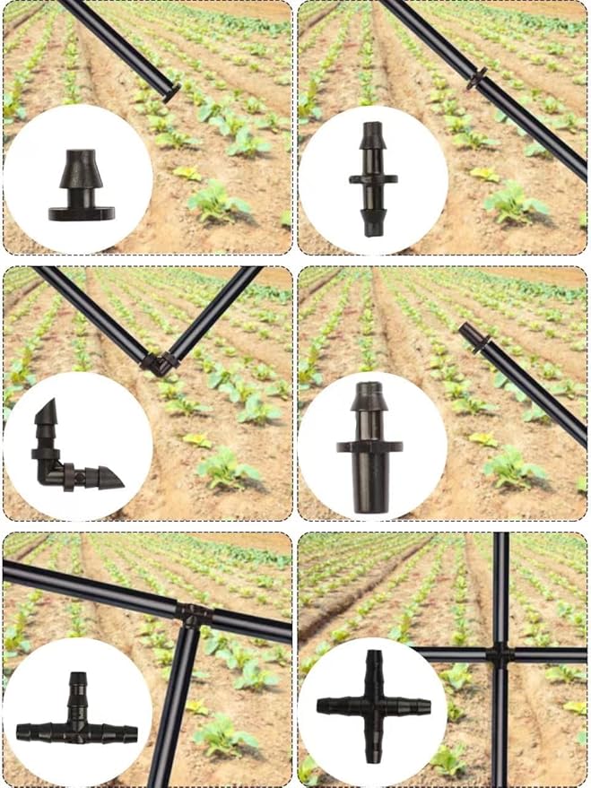 300PCS Irrigation Fittings Kit Drip Irrigation System,HOINCO Drip Irrigation Barbed Connectors for 1/4 Inch Tube, for Flower Pot Garden Lawn