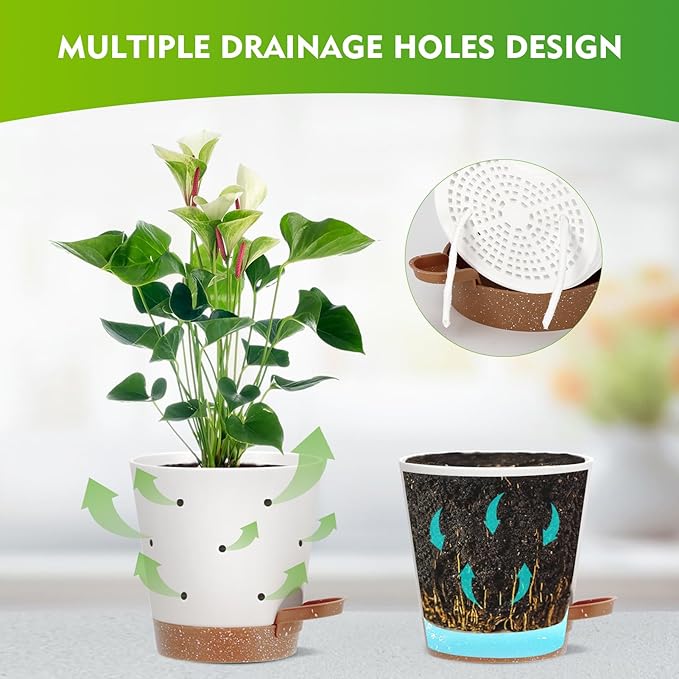 JGB Self Watering Orchid Pots - Each of 5, 6, 7 and 8 inch -4 Pack Orchid Pots with Holes and Plastic Breathable Orchid Planters for Repotting - White