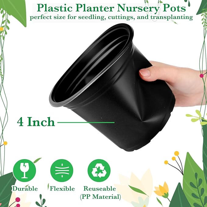 Hushee 1500 Pcs 4 Inch Plastic Plants Nursery Pots Bulk Seed Starting Plant Pots with Drainage Holes Indoor Outdoor for Flower Transplanting Garden Supplies (Black)