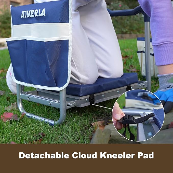 K5 Foldable Garden Kneeler Seat Heavy Duty (Detachable Cloud Kneeler Pad) Garden Stool - 2 Large Capacity Garden Tool Bags with Pockets - Portable Garden Bench for Indoor and Outdoor