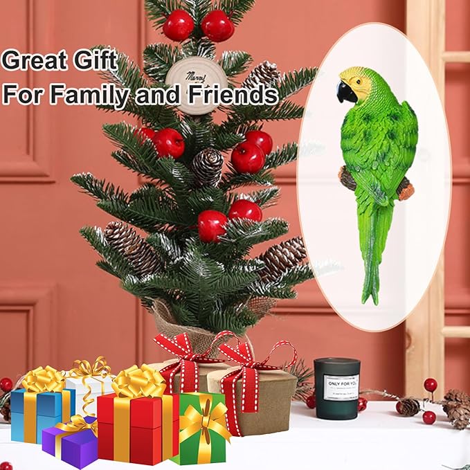 Bright Resin Parrot Statues and Figurines Home Decorations, Realistic Tropical Parrot Sculpture for Wall Decor, Tree, Patio, Garden, Outdoor Pool Statues DIY Bird Ornament(Green)