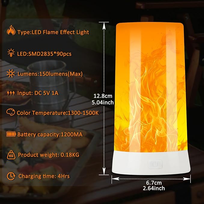 Bestview LED Flame Lights with Remote & Timer,4 Modes USB Rechargeable Battery Operated Fire Flickering Flameless Candles Campfire Table Lamp for Halloween,Christmas,Indoor&Outdoor Decoration (2 Pack)