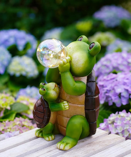 Solar Turtle Statues for Garden Decor: Outdoor Sculpture with Bubble Light for Ornament Yard Art Lawn Porch Patio Balcony - Unique Gifts Women Mom