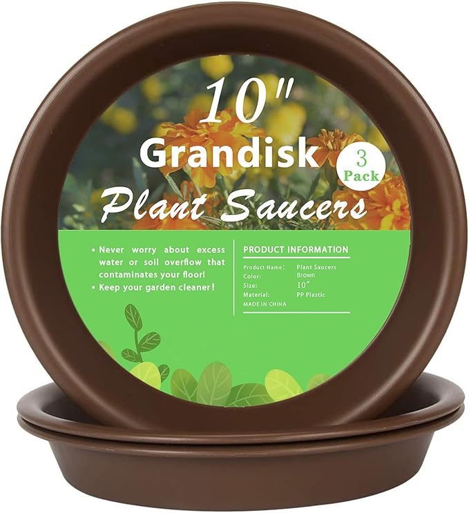 TITE Plant Saucer 10 inch, Heavy Large Planter Durable Thicker Plastic Plant Trays for Indoors and Outdoor, Plant Saucer Drip Trays,Brown(10" - 3 Pack)