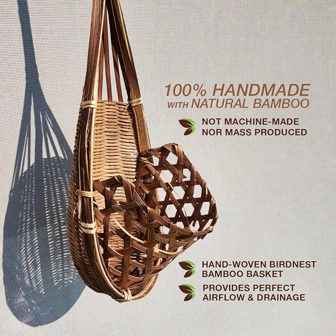 Handmade 100% Thai Bamboo Hanging Orchid Basket – 4 Inch Set of 3