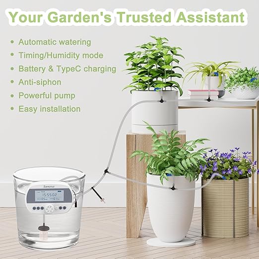 Automatic Drip Irrigation Kit, Indoor Automatic Watering System for Potted Plants, Drip Irrigation System for Garden Hose with Digital Programmable Water Timer
