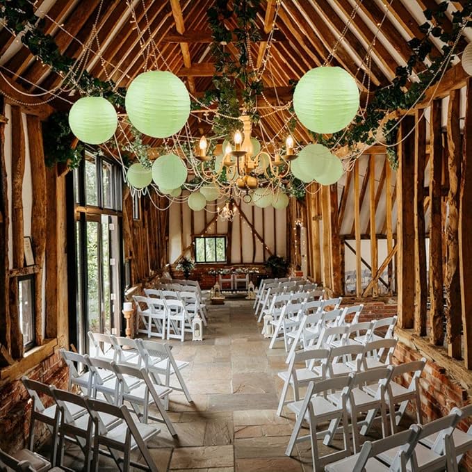 WYZworks - Pack of 10 Round Paper Lanterns 12 x 12 x 12 inches Hanging Paper Lanterns Lamp for Wedding, Birthday, Party and Home Decorations Light Apple Green