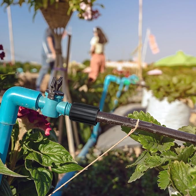 Yahenda 5 Pcs 1/2 Inch PVC Double Female Threaded Coupling Sprinkler Pipe Fitting Female Thread Pipe Fitting Garden Drip Irrigation System PVC Npt Coupler for Irrigation Tube Riser Extension (Black)