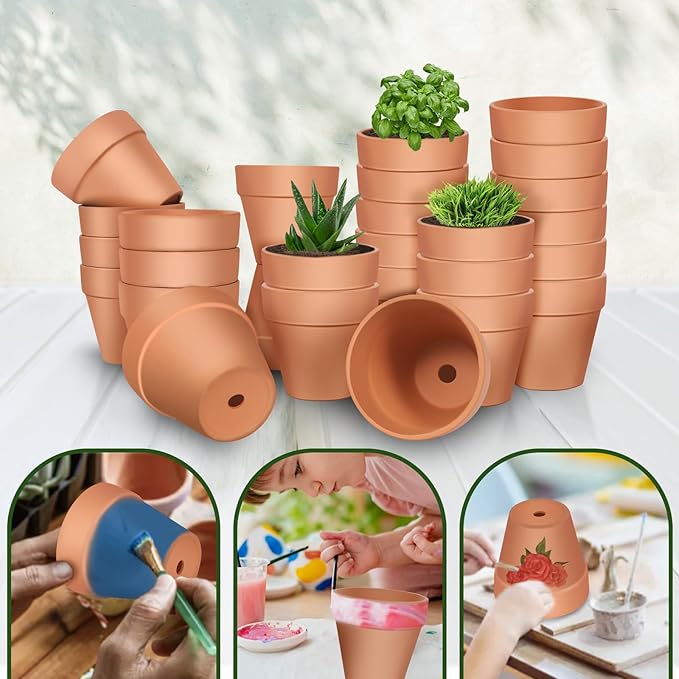 3 inch Terracotta Clay Pots, 26 Pack Clay Flower Pots with Drainage, Flower Garden Clay Pots, Terracotta Pots for Indoor Outdoor Plant, Crafts, Wedding Favor