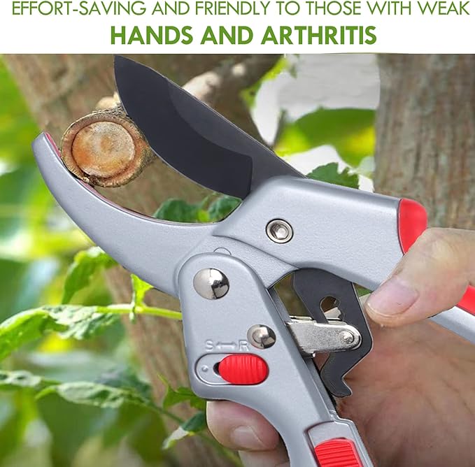 Upgraded Garden Clippers, Adjustable Germany Pruners, Work 3 Times Easier, Professional Pruning Shears, Cutting Rose, Flower, Hedge, Stem, Sharp Gardening Scissors, Arthritis Weak Hand Snips