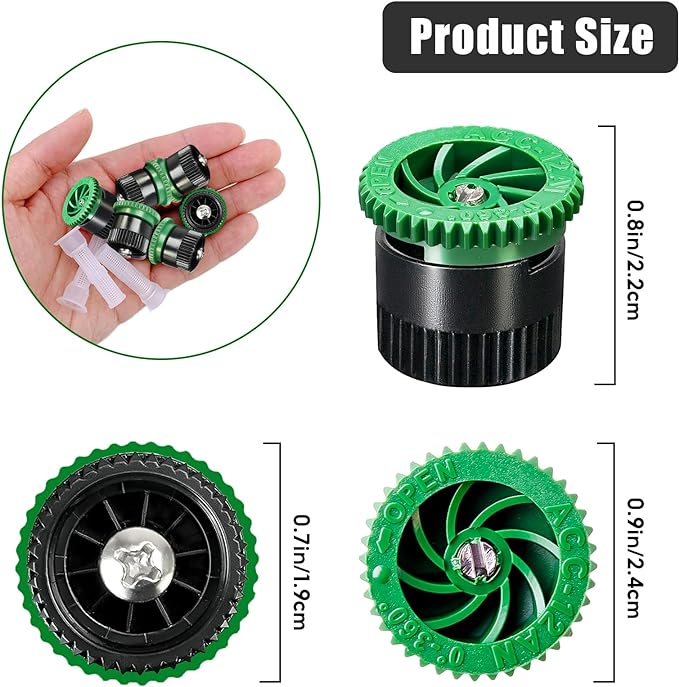 10 Pieces Variable Arc Nozzle, Pop-up Sprinkler Heads Replacement Compatible with Most of 360 Degree Adjustable Pop Up Sprinklers Spray Head for Garden Lawn Irrigation (12AN)