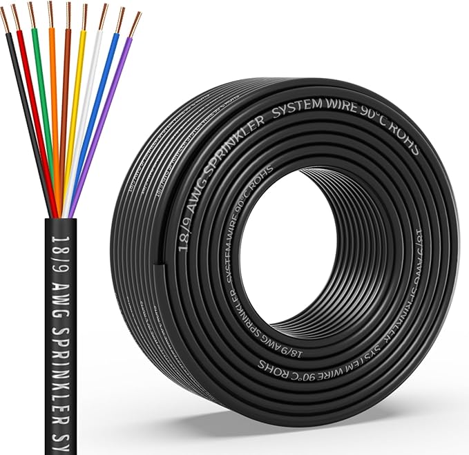 18/9 Solid Sprinkler System Wire 100ft, 18 Gauge Irrigation Wires PVC Jacket Sprinkler Cable for Underground Irrigation Valves Field Central Control System