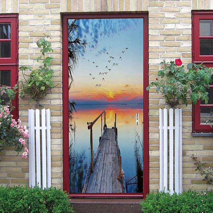 3D Door Stickers Murals - Peel and Stick - PIER - Wallpaper Self-Adhesive Decals - Removable PVC Waterproof Door Poster - Bedroom, Living Room - 37.4" x 82.7"