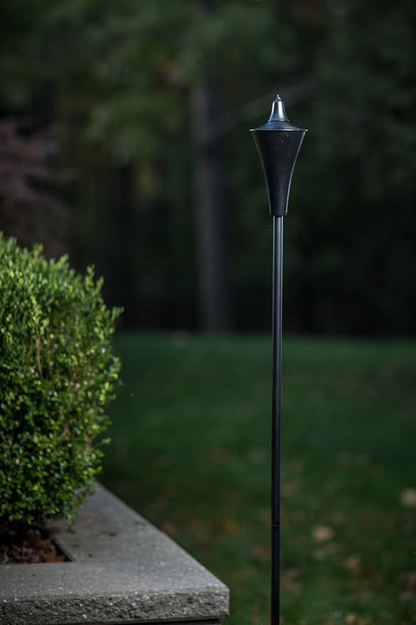 Set of 4, Oahu Premium Metal Patio Torches, 53" Tall- Tiki Style/w Snuffer, Fiberglass Wick & Large 16oz Oil Lamp for Deck, Patio, Lawn, Garden, Luau (Smooth Black)