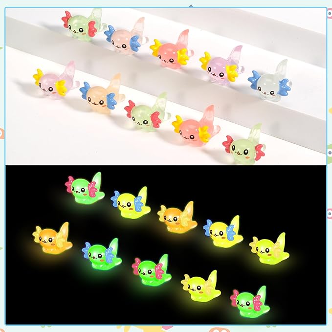 80 Pcs Mini Resin Axolotl Luminous Small Axolotl Miniature Animal Figurine Luminous Mini Resin Animal Party Favors for DIY Garden Landscape Decoration(Multicolor)