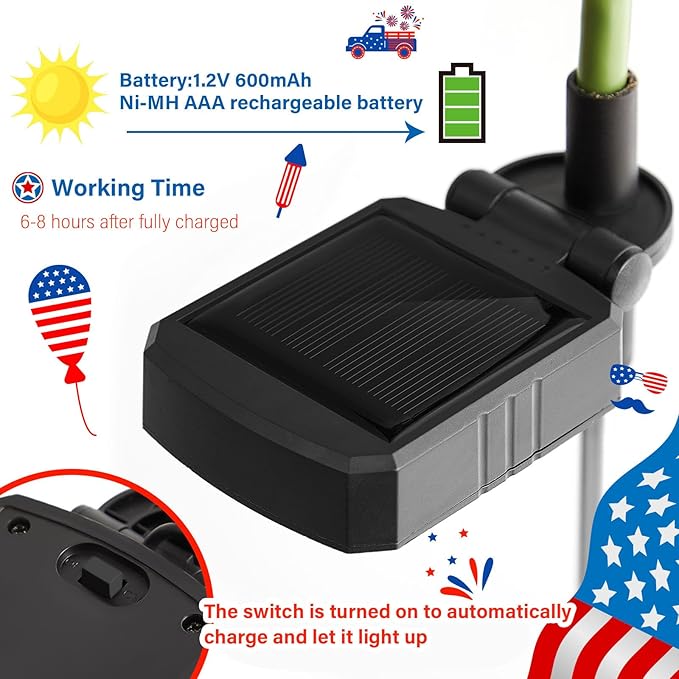 Woanger 4 Pcs Solar Flowers Cemetery Grave Decorations Outdoor LED Flower Lights with 6 Rose Powered Garden Stake Lights Waterproof for Independence Day Grave Decorations(Blue, White)