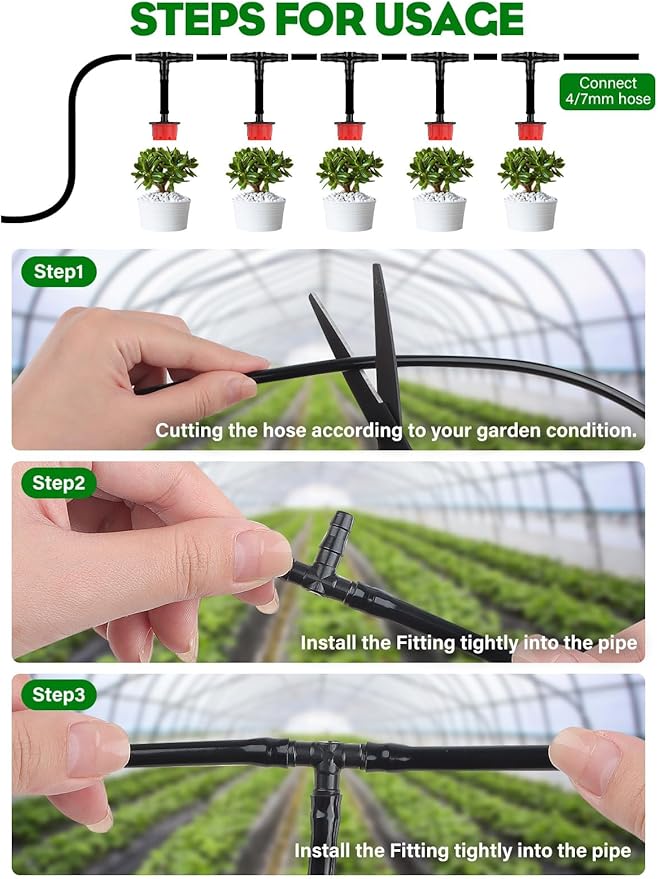 Kalolary 100PCS 1/4" Universal Barbed Tee Fittings, 1/4 Inch Barbed Tee Connectors Drip Irrigation Fittings for 4mm/7mm Water Tube Parts Drip Irrigation Hose Connector Watering System
