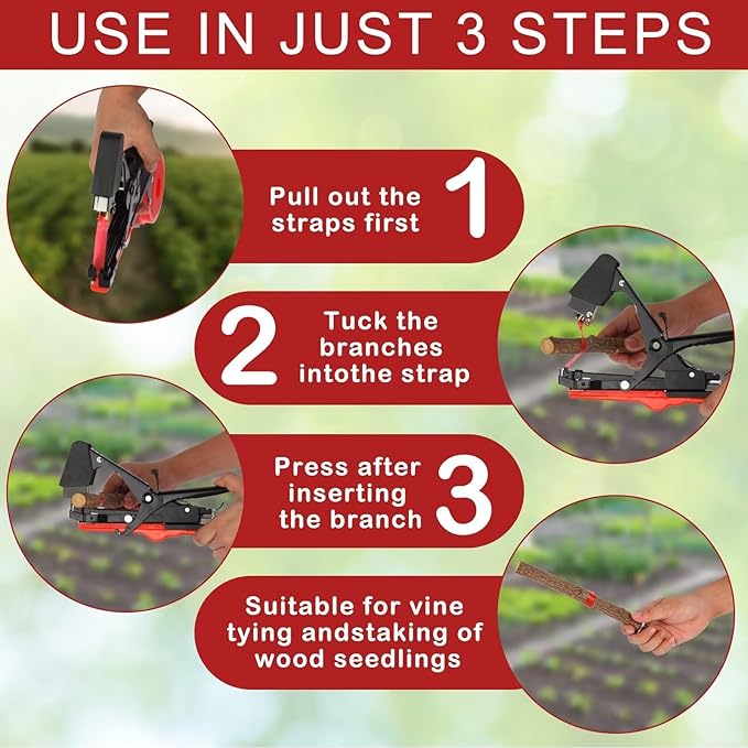 Plant Tying Machine Plant Vine Tying Machine Tool with 10000pcs Staples 20 Rolls Tape Plant Tape Gun for Grapes Raspberries Tomatoes and Vining Vegetables Tying Tool（Black）