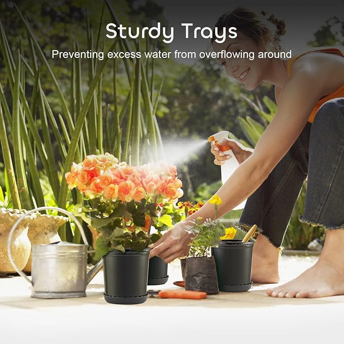 GROWNEER 24 Pack 6 Inch 1 Gallon Plant Pots with Drainage for Plants Flexible Nursery Pot Flower Pots Hole and Saucer Modern Plant Container for Indoor Outdoor(Black)